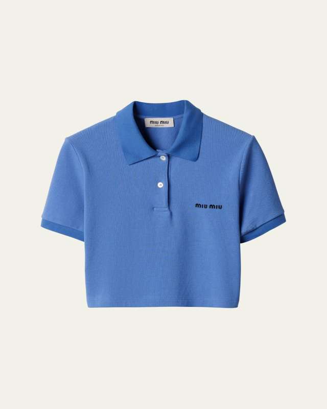 Cotton Pique Short-Sleeve Cropped Polo